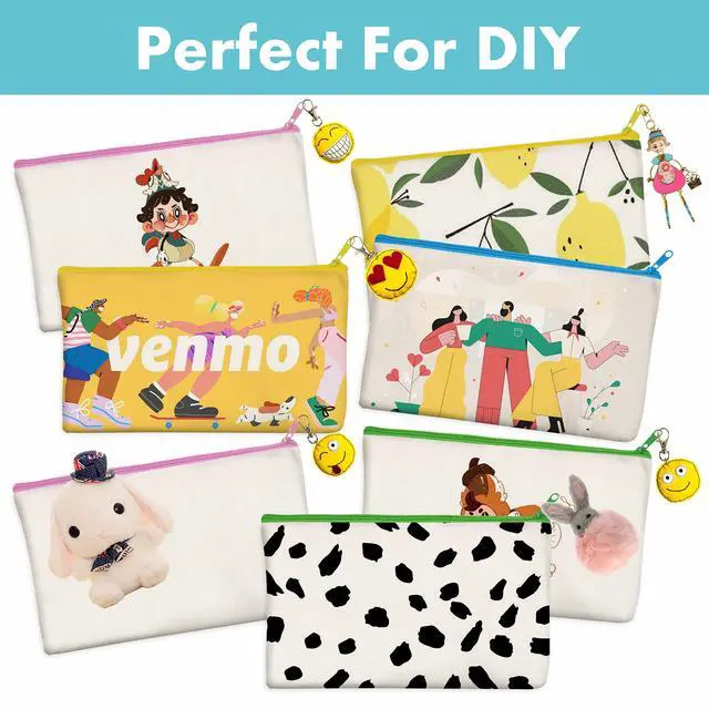 Alt view image 6 of 6 - 8 Pack Canvas Colorful Zipper Bags, DIY Craft Bags Travel Canvas Makeup Pouches for Cosmetic Toiletry Stationery Storage (Beige, 8.3 x 4.7)