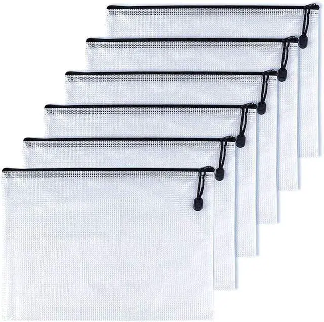 Main image of Mesh Zipper Pouch Document Folders Bag Plastic Zip File Folders for School Office Supplies, Travel, Puzzle Bags,Organizing Storage-Black,6 Pcs