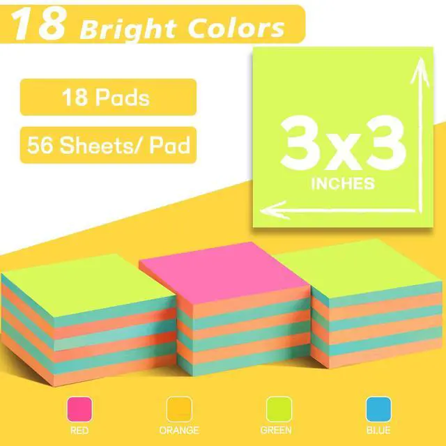 Alt view image 2 of 7 - (18 Pads) Pop Up Sticky Notes 3x3 Refills, Alternating Color, Strong Adhesive Memo Pad Bulk, Suitable for Home, Office, School, Clean Removal