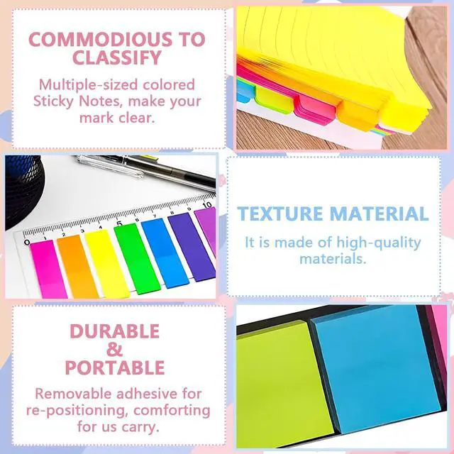 Alt view image 4 of 7 - Sticky Notes Set 710 Pack, Divider Sticky Notes Tabs, Office Supplies, Planner Sticky Note Dividers Tabs, Book Notes, Back to School Supplies (710pcs)