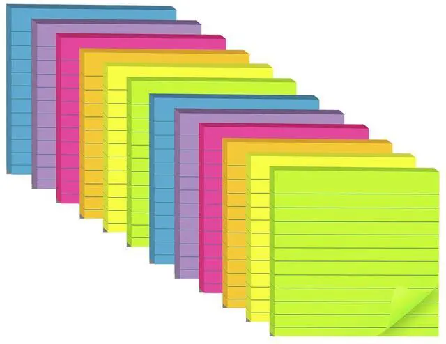 Main image of (12 Pads) Lined Sticky Notes 4x4 in, 6 Bright Colors Self-Stick Note Pads, Strong Adhesive, 47 Sheets/Pad
