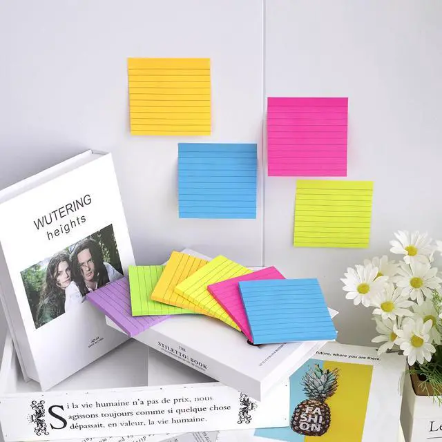 Alt view image 4 of 6 - (12 Pads) Lined Sticky Notes 4x4 in, 6 Bright Colors Self-Stick Note Pads, Strong Adhesive, 47 Sheets/Pad