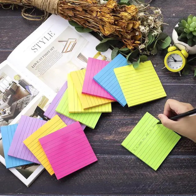 Alt view image 5 of 6 - (12 Pads) Lined Sticky Notes 4x4 in, 6 Bright Colors Self-Stick Note Pads, Strong Adhesive, 47 Sheets/Pad