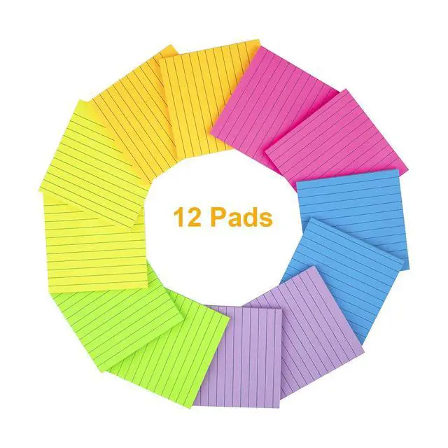 Alt view image 6 of 6 - (12 Pads) Lined Sticky Notes 4x4 in, 6 Bright Colors Self-Stick Note Pads, Strong Adhesive, 47 Sheets/Pad