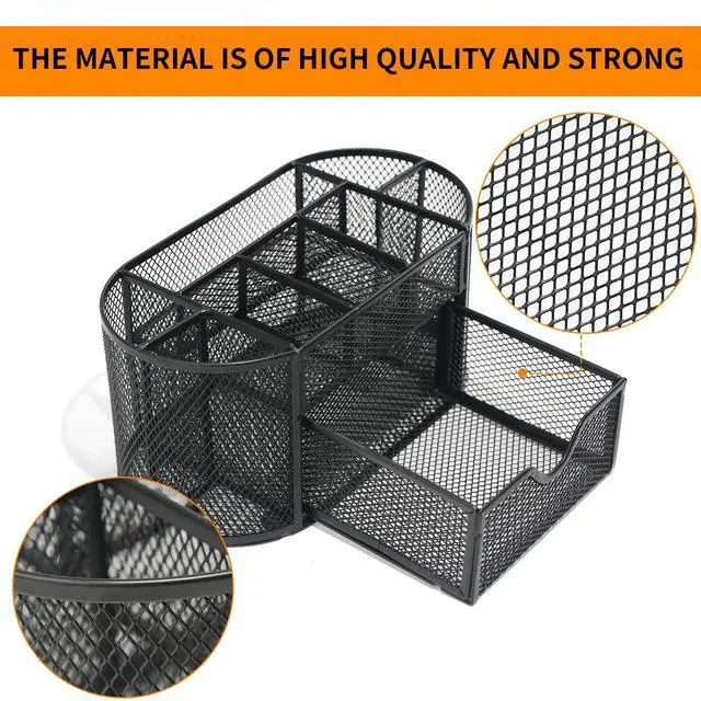 Alt view image 2 of 7 - Desk Organizers and Accessories with Pencil Pen Holder Supply 8 Compartments and 1 Pullout Drawer for Home, School, and Office. (Black)