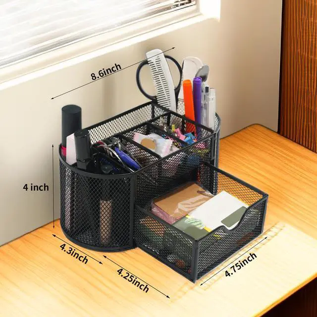 Alt view image 3 of 7 - Desk Organizers and Accessories with Pencil Pen Holder Supply 8 Compartments and 1 Pullout Drawer for Home, School, and Office. (Black)