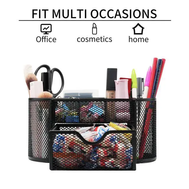 Alt view image 4 of 7 - Desk Organizers and Accessories with Pencil Pen Holder Supply 8 Compartments and 1 Pullout Drawer for Home, School, and Office. (Black)