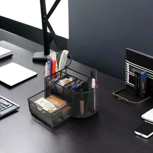 Alt view image 5 of 7 - Desk Organizers and Accessories with Pencil Pen Holder Supply 8 Compartments and 1 Pullout Drawer for Home, School, and Office. (Black)