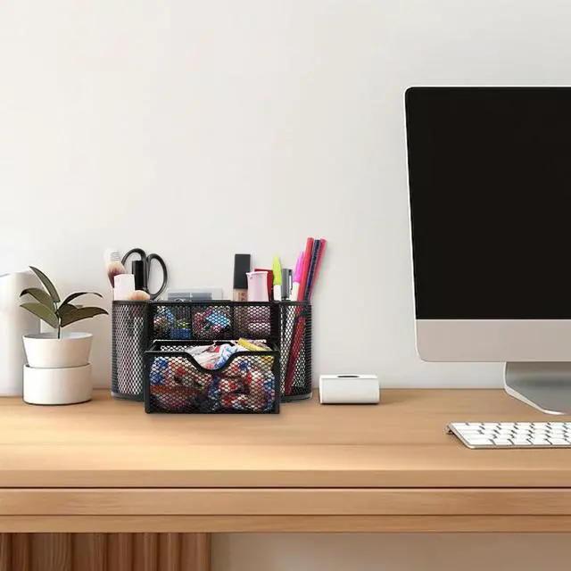 Alt view image 7 of 7 - Desk Organizers and Accessories with Pencil Pen Holder Supply 8 Compartments and 1 Pullout Drawer for Home, School, and Office. (Black)