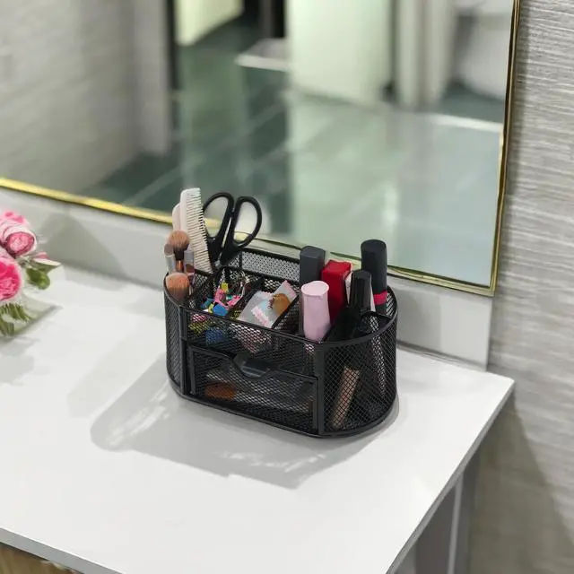 Alt view image 6 of 7 - Desk Organizers and Accessories with Pencil Pen Holder Supply 8 Compartments and 1 Pullout Drawer for Home, School, and Office. (Black)
