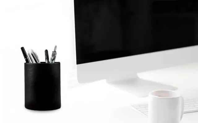 Alt view image 7 of 7 - Black Pen Holder, Leather Pencil Holder, Simple pen cup, Elegant pen holder for desk, Desktop pencil cup, Stationery Organizer for Office School Home Dorm (Black)