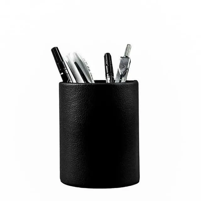 Alt view image 5 of 7 - Black Pen Holder, Leather Pencil Holder, Simple pen cup, Elegant pen holder for desk, Desktop pencil cup, Stationery Organizer for Office School Home Dorm (Black)