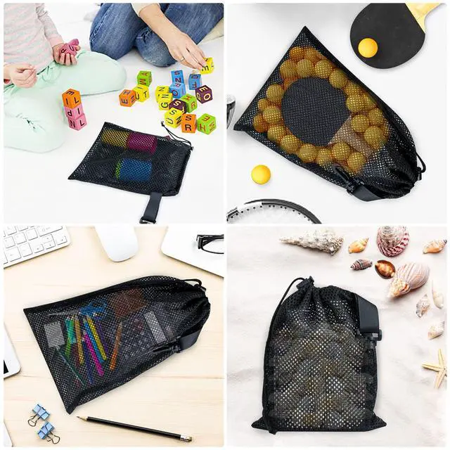 Alt view image 3 of 7 - 10 PCS With Clips Mesh Drawstring Bags, Portable Nylon Storage Bags for toy,Sports Storage,Outdoor activities etc. (5.9x7.9in)