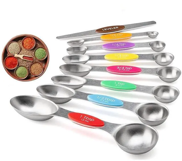 Main image of 8-Piece Measuring Magnetic Spoons Set with Leveler - Stainless Steel for Measuring Dry and Liquid Ingredients, Double Ended, Stackable & Nested Fits in Kitchen Spice Jars for Baking & Cooking