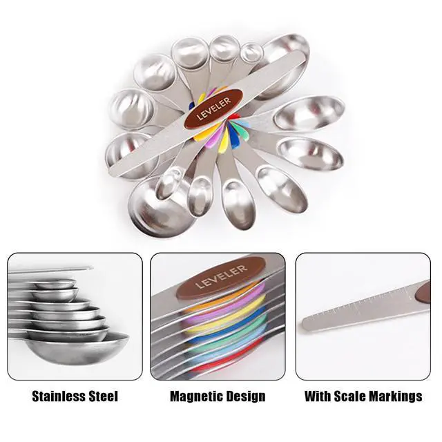 Alt view image 3 of 7 - 8-Piece Measuring Magnetic Spoons Set with Leveler - Stainless Steel for Measuring Dry and Liquid Ingredients, Double Ended, Stackable & Nested Fits in Kitchen Spice Jars for Baking & Cooking