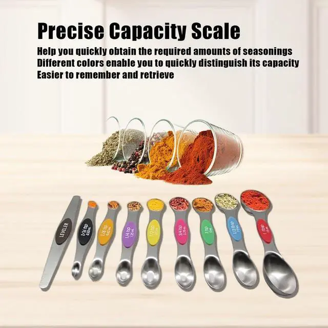 Alt view image 6 of 7 - 8-Piece Measuring Magnetic Spoons Set with Leveler - Stainless Steel for Measuring Dry and Liquid Ingredients, Double Ended, Stackable & Nested Fits in Kitchen Spice Jars for Baking & Cooking