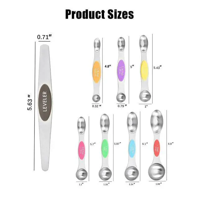Alt view image 7 of 7 - 8-Piece Measuring Magnetic Spoons Set with Leveler - Stainless Steel for Measuring Dry and Liquid Ingredients, Double Ended, Stackable & Nested Fits in Kitchen Spice Jars for Baking & Cooking
