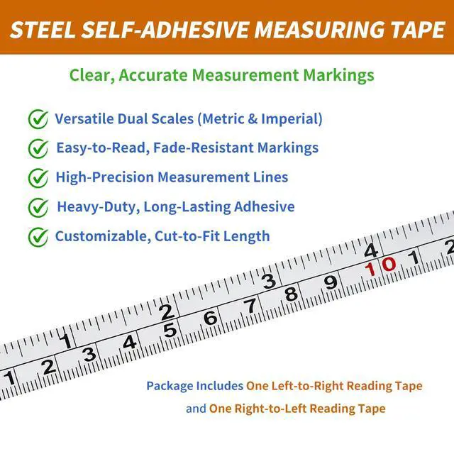Alt view image 4 of 7 - 2-Pack Steel Self-Adhesive Measuring Tape, Imperial & Metric Stick-on Ruler, Left to Right and Right to Left Reading Tape Measure for Woodworking, Workbench, Table Saw, Drafting Table, 400cm/157Inch