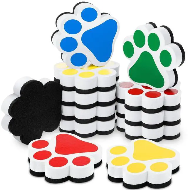 Main image of 12 Pack Magnetic Whiteboard Eraser Paw Shaped Dry Erase Eraser White Board Magnet Assorted Dry Erasers Chalkboard Cleansers for Classroom Home and Office, 4 Colors