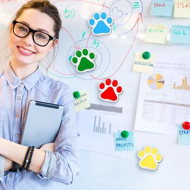 Alt view image 5 of 7 - 12 Pack Magnetic Whiteboard Eraser Paw Shaped Dry Erase Eraser White Board Magnet Assorted Dry Erasers Chalkboard Cleansers for Classroom Home and Office, 4 Colors