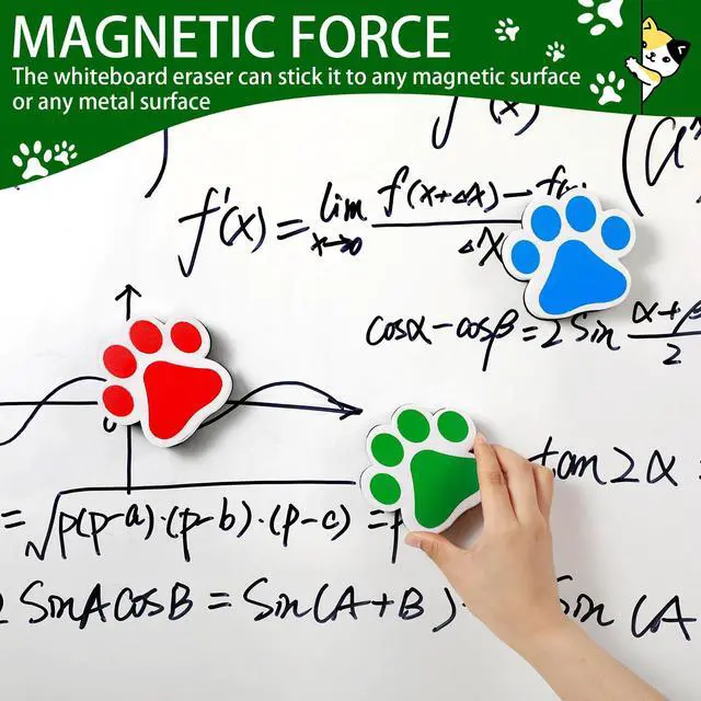 Alt view image 3 of 7 - 12 Pack Magnetic Whiteboard Eraser Paw Shaped Dry Erase Eraser White Board Magnet Assorted Dry Erasers Chalkboard Cleansers for Classroom Home and Office, 4 Colors