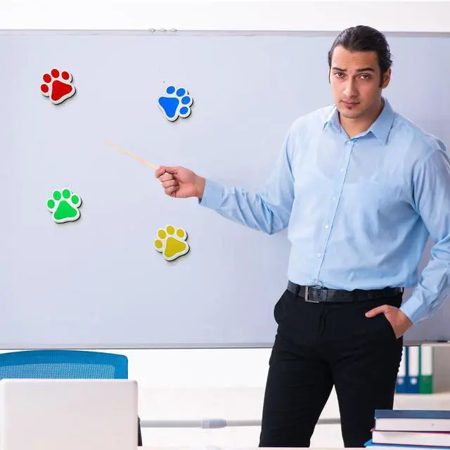 Alt view image 6 of 7 - 12 Pack Magnetic Whiteboard Eraser Paw Shaped Dry Erase Eraser White Board Magnet Assorted Dry Erasers Chalkboard Cleansers for Classroom Home and Office, 4 Colors