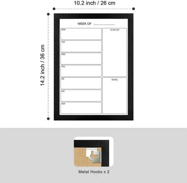 Alt view image 2 of 5 - Weekly Dry Erase Whiteboard Calendar, 15.7"x11.8" Magnetic Surface Memo Board, Minimal Design Weekly Planner for Wall, Black Wood Frame Dry Erase Board for Office School Home(ZLBB-S-BK-2636)