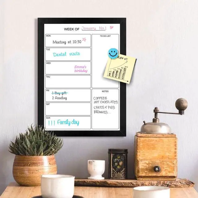 Alt view image 5 of 5 - Weekly Dry Erase Whiteboard Calendar, 15.7"x11.8" Magnetic Surface Memo Board, Minimal Design Weekly Planner for Wall, Black Wood Frame Dry Erase Board for Office School Home(ZLBB-S-BK-2636)