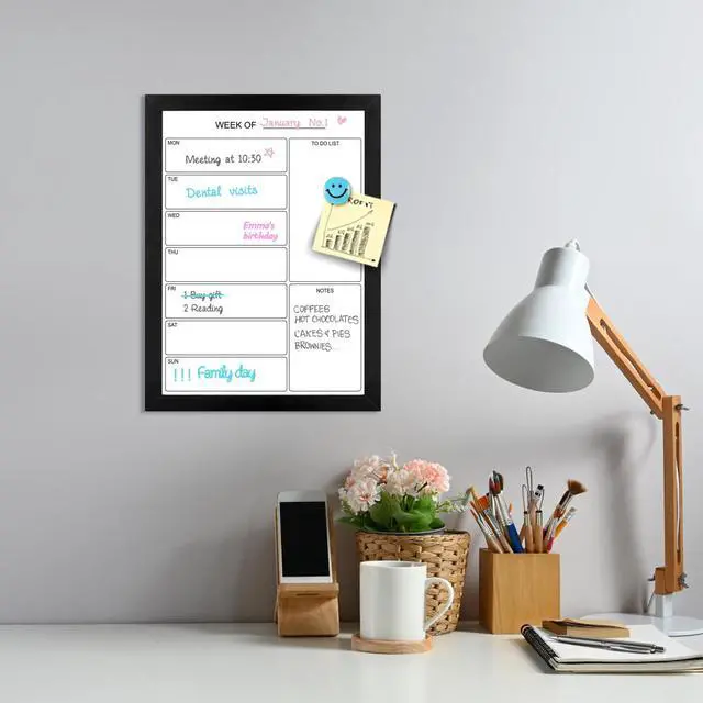 Alt view image 3 of 5 - Weekly Dry Erase Whiteboard Calendar, 15.7"x11.8" Magnetic Surface Memo Board, Minimal Design Weekly Planner for Wall, Black Wood Frame Dry Erase Board for Office School Home(ZLBB-S-BK-2636)