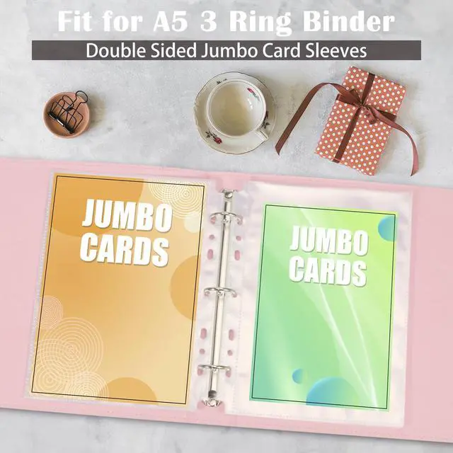 Alt view image 5 of 7 - 50 Pack Jumbo Card Sleeves for A5 3/6 Ring Binders, 5.7" x 7.9" Ultra-Clear Top-Loading Sheets, Double-Sided Design with 100 Pockets, Oversized Card Protectors