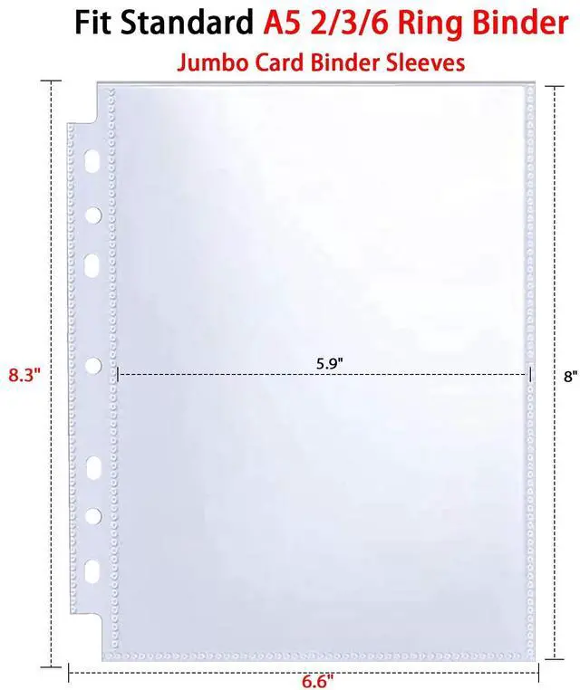 Alt view image 3 of 7 - 50 Pack Jumbo Card Sleeves for A5 3/6 Ring Binders, 5.7" x 7.9" Ultra-Clear Top-Loading Sheets, Double-Sided Design with 100 Pockets, Oversized Card Protectors