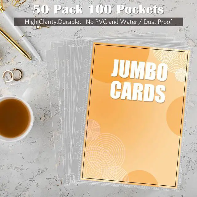Alt view image 6 of 7 - 50 Pack Jumbo Card Sleeves for A5 3/6 Ring Binders, 5.7" x 7.9" Ultra-Clear Top-Loading Sheets, Double-Sided Design with 100 Pockets, Oversized Card Protectors