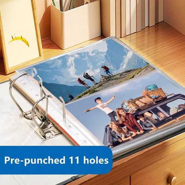 Alt view image 2 of 7 - 50 Pack Photo Sleeves Holds 200 5"x7" Photos, Clear Photo Page Protector for 3 Ring Binder, Double-Sided Photo Album Refill Pages Photo Pockets Photo Sleeves Binder Sheets