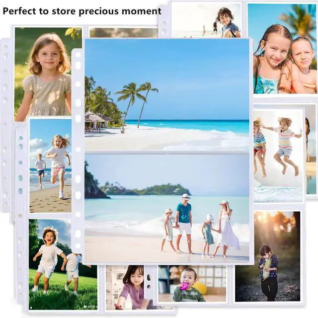 Alt view image 4 of 7 - 50 Pack Photo Sleeves Holds 200 5"x7" Photos, Clear Photo Page Protector for 3 Ring Binder, Double-Sided Photo Album Refill Pages Photo Pockets Photo Sleeves Binder Sheets