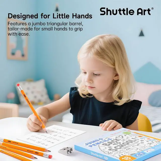 Alt view image 2 of 7 - Jumbo Pencils - 18 Pack Triangle Pre sharpened Pencils #2 HB with Top Erasers & Sharpener, for kids Ages 4-8, Kindergarten School Supplies, Ideal for Home, Classroom