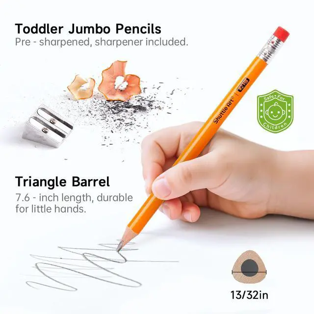 Alt view image 4 of 7 - Jumbo Pencils - 18 Pack Triangle Pre sharpened Pencils #2 HB with Top Erasers & Sharpener, for kids Ages 4-8, Kindergarten School Supplies, Ideal for Home, Classroom