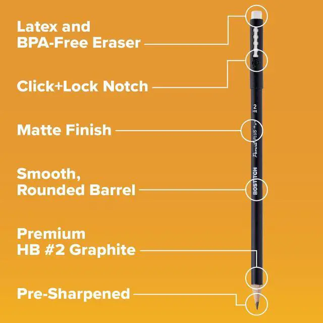 Alt view image 6 of 7 - , Wood-Cased Pencil Plus, Retractable Eraser, American Cedar Wood, #2 HB, Round, Matte Black, Pre-sharpened, Six Pack