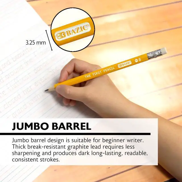 Alt view image 4 of 7 - Pre-Sharpened #2 HB Jumbo Pencils, Latex Free Eraser, Premium Wood Pre Sharpened Yellow Pencils for School Office (4/Pack), 1-Pack