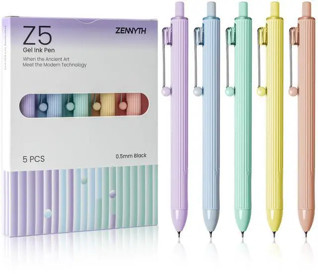 Main image of 5-Pack Gel Pens, 0.5mm Fine Point Black Ink Retractable Pens with Diamond Barrel, Smooth Quick-Dry Writing Pens for Journaling, Note-Taking, Office & School Supplies (5-Pack Z5 Macaron)