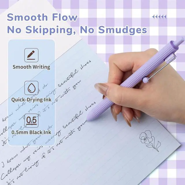 Alt view image 3 of 5 - 5-Pack Gel Pens, 0.5mm Fine Point Black Ink Retractable Pens with Diamond Barrel, Smooth Quick-Dry Writing Pens for Journaling, Note-Taking, Office & School Supplies (5-Pack Z5 Macaron)