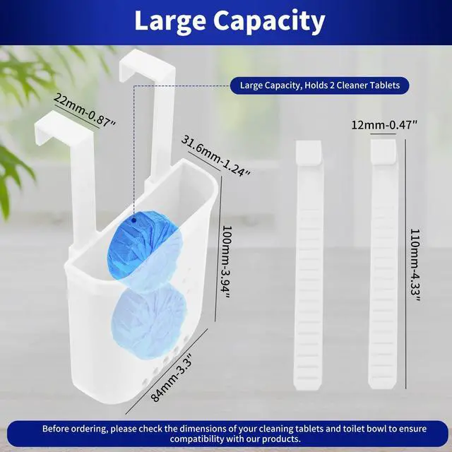 Alt view image 2 of 7 - Controlled Release Toilet Bowl Cleaner Tablets Holder, Universal Toilet Tank Cleaner Dispenser with Adjustable Hooks, Hanging Bleach Tablet Bracket for Long-Lasting Cleaning, Prevents Tank Buildup