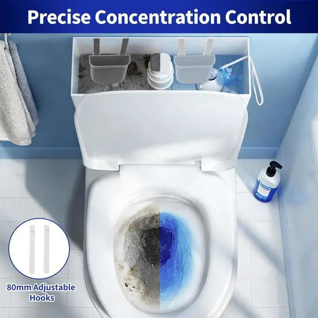 Alt view image 4 of 7 - Controlled Release Toilet Bowl Cleaner Tablets Holder, Universal Toilet Tank Cleaner Dispenser with Adjustable Hooks, Hanging Bleach Tablet Bracket for Long-Lasting Cleaning, Prevents Tank Buildup