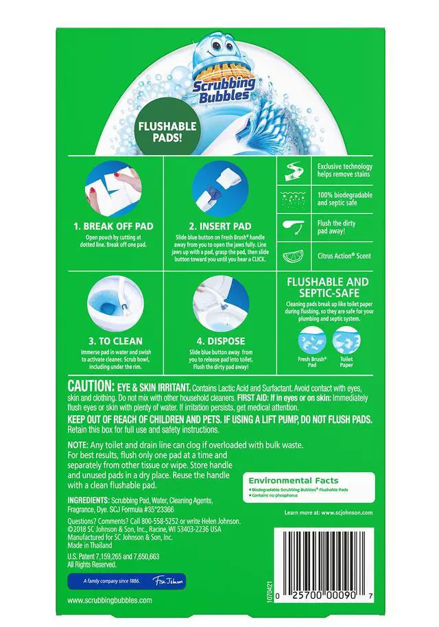 Alt view image 3 of 7 - Fresh Brush Flushable Refill Pads for Toilet Cleaning System, Citrus Action Scent, Toilet & Toilet Bowl Cleaner, 10 CT Refill Pads/Pack (Pack of 1)