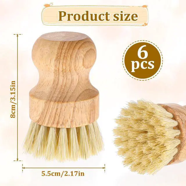 Alt view image 2 of 7 - 6 Packs Bamboo Dish Scrub Brushes Wok Brush Dish Scrubber Brush Kitchen Dishwashing Scrubber with Natural Bristles Bamboo Scrub Brush for Cleaning Pans, Pots, Sink