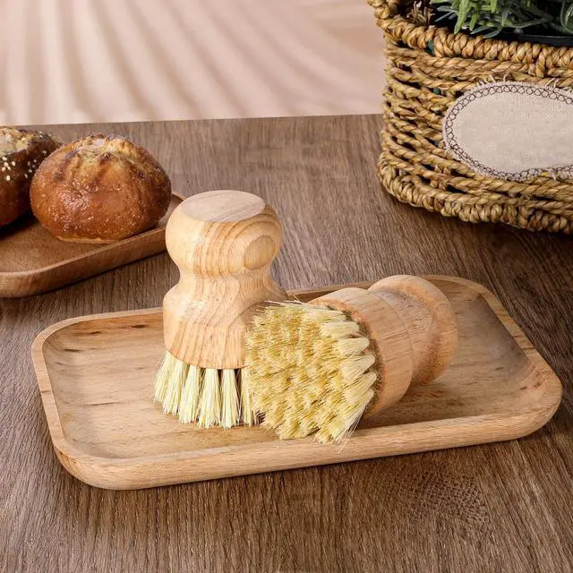 Alt view image 4 of 7 - 6 Packs Bamboo Dish Scrub Brushes Wok Brush Dish Scrubber Brush Kitchen Dishwashing Scrubber with Natural Bristles Bamboo Scrub Brush for Cleaning Pans, Pots, Sink