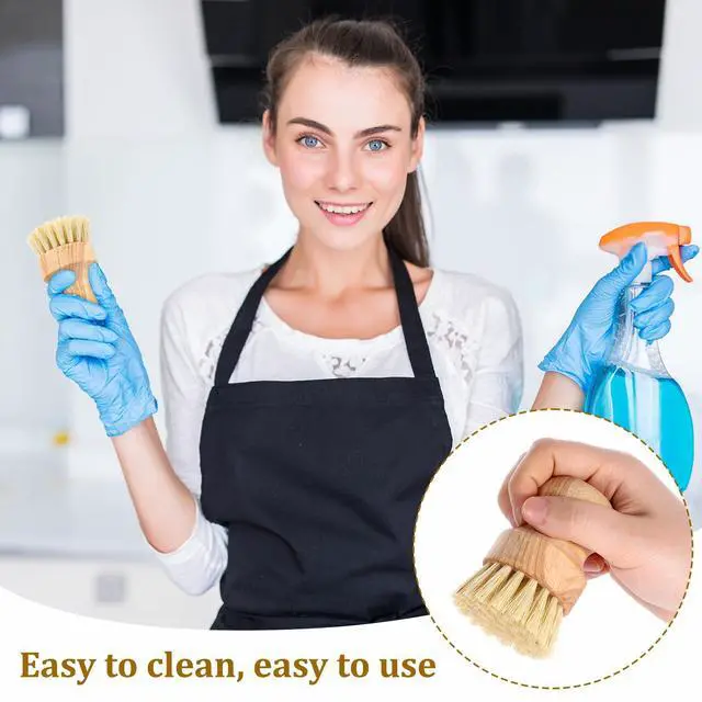 Alt view image 6 of 7 - 6 Packs Bamboo Dish Scrub Brushes Wok Brush Dish Scrubber Brush Kitchen Dishwashing Scrubber with Natural Bristles Bamboo Scrub Brush for Cleaning Pans, Pots, Sink