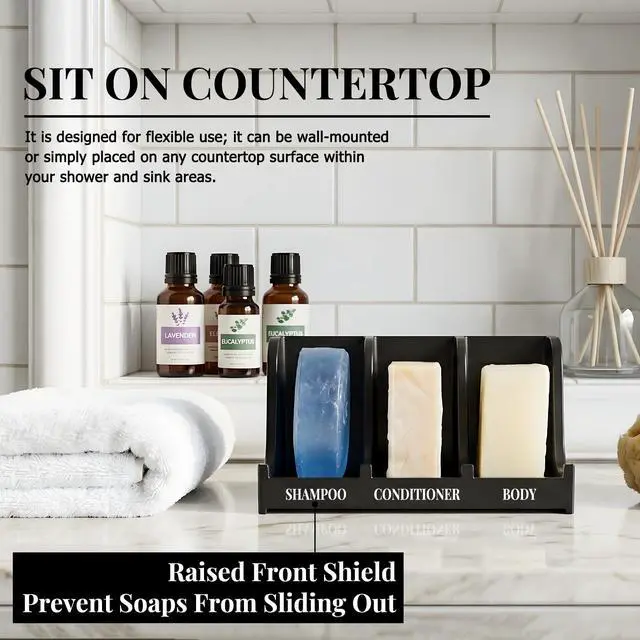 Alt view image 7 of 7 - Soap Holder for Shower Wall, 3-Compartment Soap Dish for Shampoo, Conditioner and Body Soap, Fast Draining & Rust-Proof & Heavy Duty, Ultra-Strong Adhesive for Long-Term Bathroom Use & Freestanding