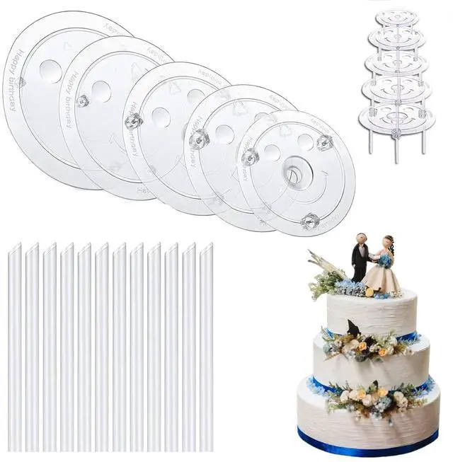 Main image of 20Pcs Cake Dowel Rods Set 15pcs Cake Tier Supports Rods, 5pcs Cake Separator Plates for 4/6/8/10/12Inch Tiered Cake Stacking Birthday Wedding
