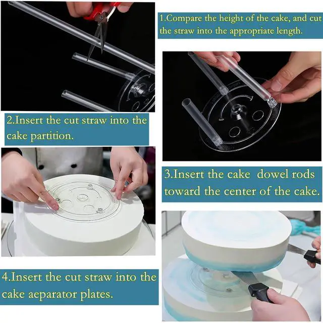 Alt view image 5 of 7 - 20Pcs Cake Dowel Rods Set 15pcs Cake Tier Supports Rods, 5pcs Cake Separator Plates for 4/6/8/10/12Inch Tiered Cake Stacking Birthday Wedding