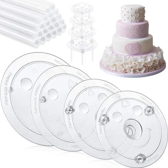 Main image of Cake Pin Sticks Set, 16 Pieces Plastic Cake Sticks Support Rods with 4 Cake Dividers for 6, 8, 10, 12 Inch Cakes, Plastic Cake Support Rods for Wedding Cake Building and Stacking (16)